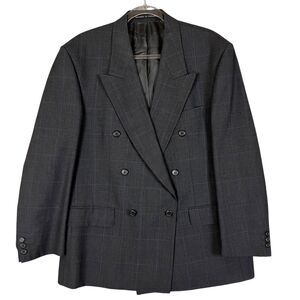 Alexandre Of England Double Breasted Suit Blazer Jacket 42S Gray Blue Plaid Wool